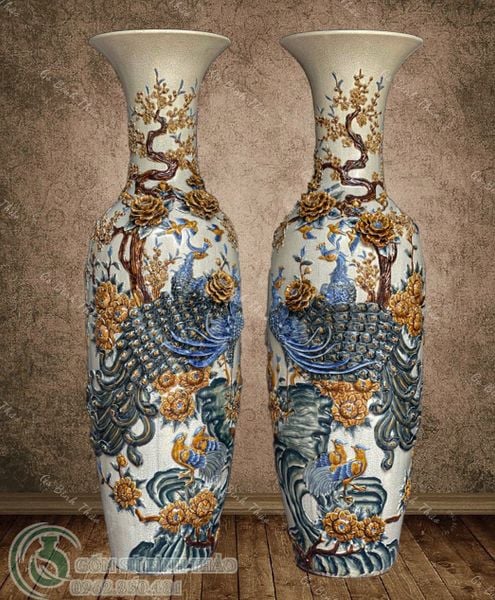  Lọ Lộc bình Công Đào Men rạn Đắp nổi Bát Tràng MH 