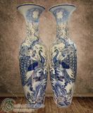  Lọ Lục Bình Công đào men Lam hàng Bát Tràng vẽ Vàng MH 