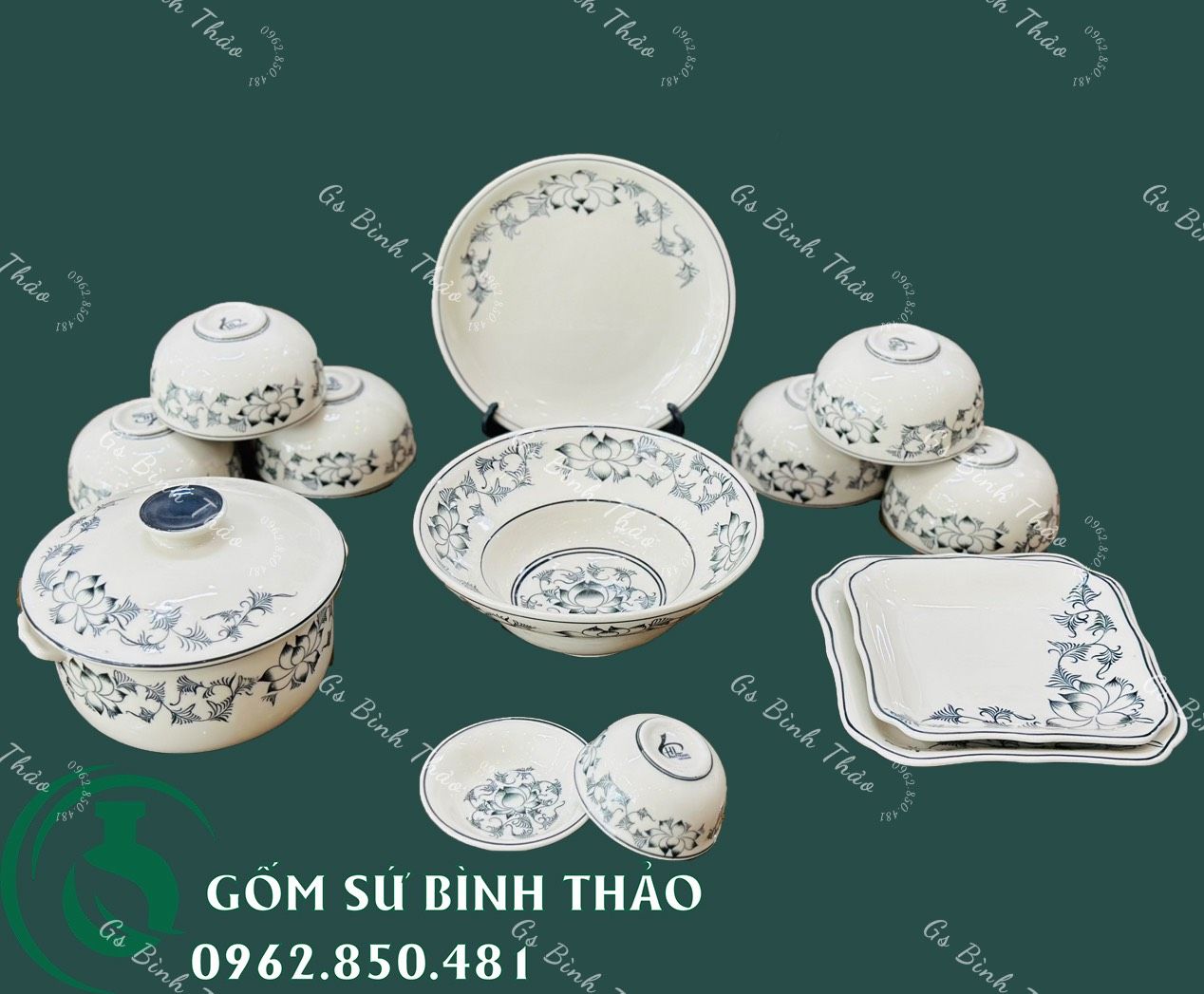  Bộ đồ ăn Vẽ tay hàng Bát Tràng họa tiết Hoa dây TĐ 