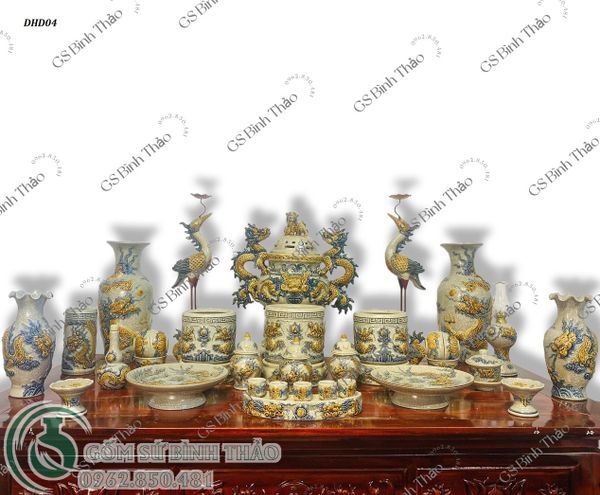  Bộ đồ thờ Men Rạn đắp nổi Bát Tràng hàng Nghệ nhânPATT12 