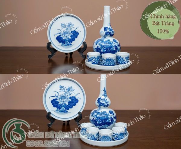  Bộ rượu thờ Men trắng Họa tiết sen TY 