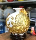  Bình hút lộc Công thành danh toại - Men màu Họa tiết Đắp nổi Dát vàng HLVHCDXDV 
