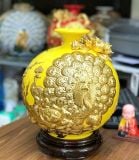  Bình hút lộc Công thành danh toại - Men màu Họa tiết Đắp nổi Dát vàng HLVHCDXDV 