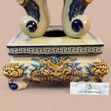  Bộ Đỉnh Hạc Tam sự men Hoàng tộc họa tiết nổi - Gốm Nghệ nhân Bát Tràng 