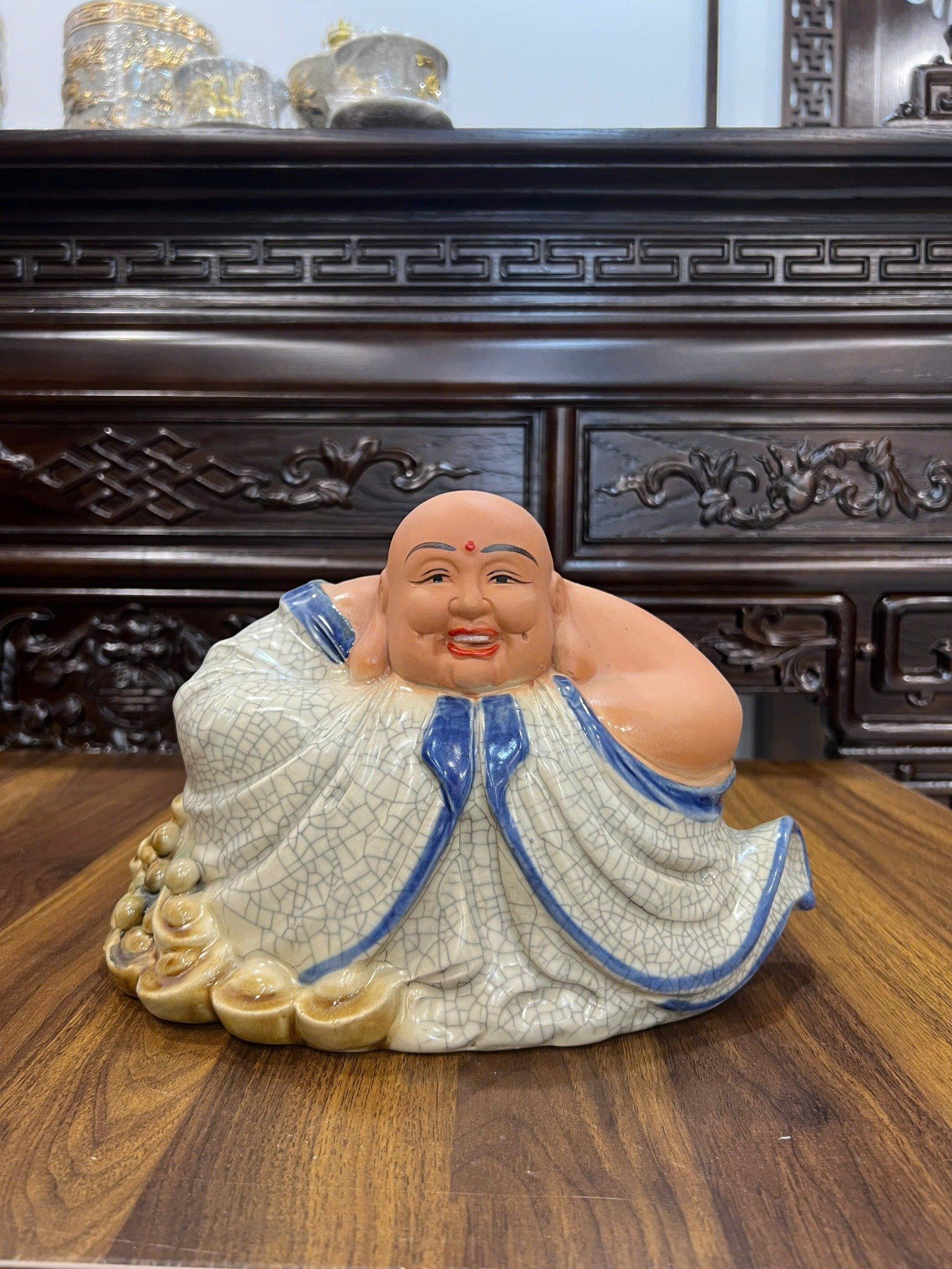  Tượng Di Lặc / Tượng Ông No đủ Men rạn - Gốm sứ Bát Tràng 