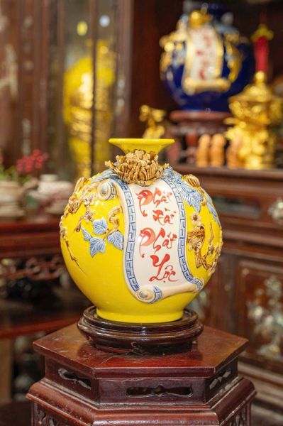  Bình hút tài lộc họa tiết đắp nổi Bát tràng cao cấp - Phát Tài Phát Lộc HLVHPTPL 