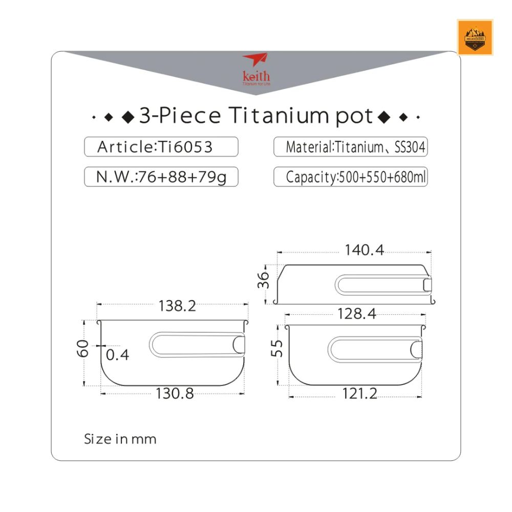 Nồi Keith 3-Piece Titanium Pot and Pan Cook Set Ti6053