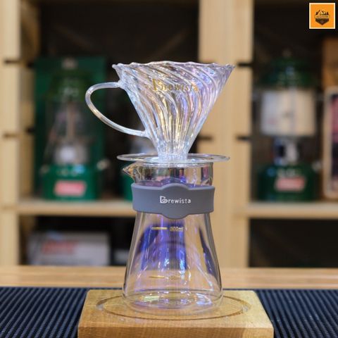 Bộ phễu V60 pha cà phê pour over thủy tinh Brewista Tornado Dripper & Server Bright Moon