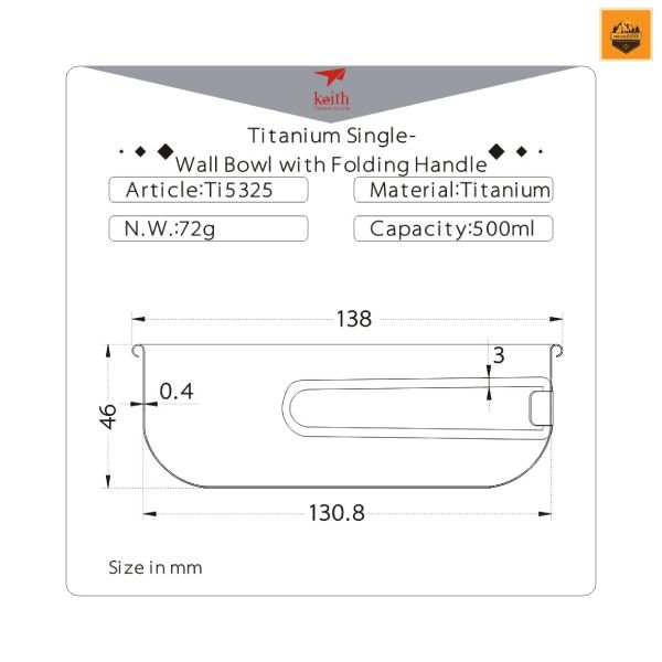 Chén Keith Titanium Bowl with Folding Handle Ti5325