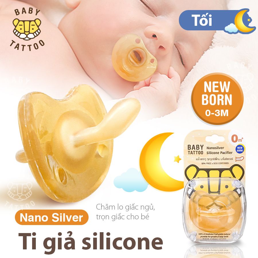  Ti Giả, Ti Ngậm Silicone Nano Bạc Kháng Khuẩn Cho Bé Hạn Chế Mút Tay, Rèn Luyện Kỹ Năng Hút Cho Bé 