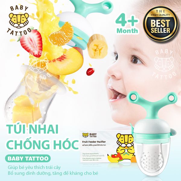  BABY TATTOO Túi Nhai Ăn Dặm Chống Hóc, Đầu Ti Silicone Cho Bé Từ 4 Tháng Tuổi 