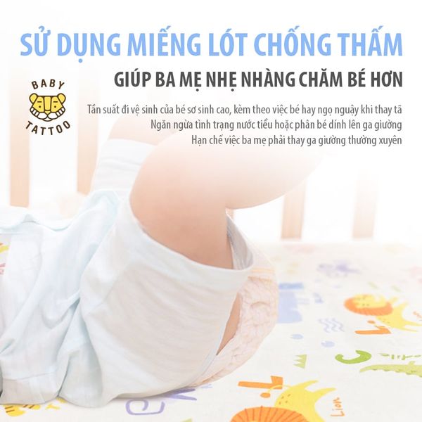  Miếng Lót Chống Thấm BABY TATTOO Thoáng Khí, 3 Lớp Chống Thấm Hiệu Quả 