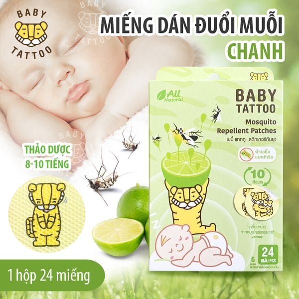  Miếng Dán Chống Muỗi, Côn Trùng Cho Trẻ Em Chiết Xuất Thiên Nhiên, Hương Thảo Dược Nhẹ Nhàng, Hộp 24 Miếng BABY TATTOO 