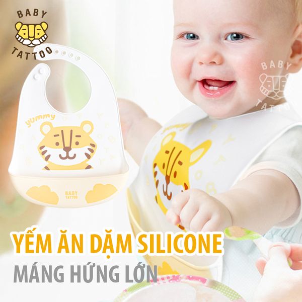  Yếm Ăn Dặm Cho Bé Chất liệu Silicone Mềm Mại Cao Cấp Có Máng Hứng Lớn 