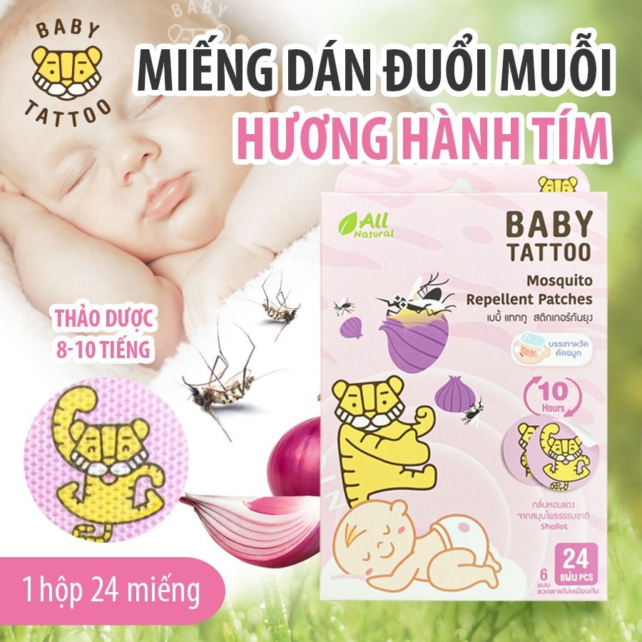  Miếng Dán Chống Muỗi, Côn Trùng Cho Trẻ Em Chiết Xuất Thiên Nhiên, Hương Thảo Dược Nhẹ Nhàng, Hộp 24 Miếng BABY TATTOO 