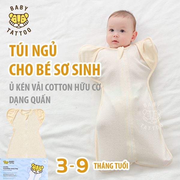  BABY TATTOO Túi Ngủ, Ủ Kén Vải Cotton Hữu Cơ Dạng Quấn Cho Bé Sơ Sinh Từ 3-9 Tháng TuổI 