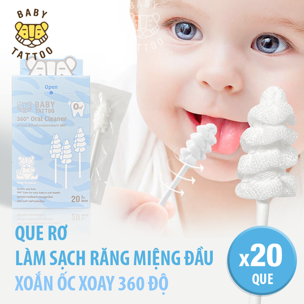  Que Rơ Làm Sạch Răng Miệng Đầu Xoắn Ốc Xoay 360 Độ, Chuyên Dụng Cho Bé 0-2 Tuổi 