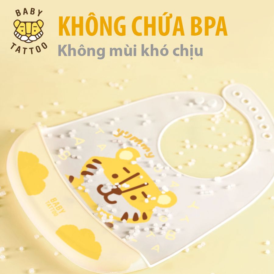  BABY TATTOO Yếm Ăn Dặm Cho Bé Chất liệu Silicone Mềm Mại Cao Cấp Có Máng Hứng Lớn 