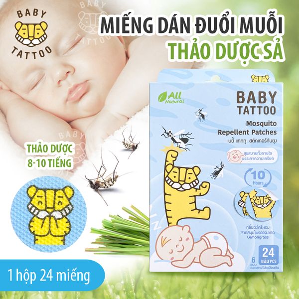  Miếng Dán Chống Muỗi, Côn Trùng Cho Trẻ Em Chiết Xuất Thiên Nhiên, Hương Thảo Dược Nhẹ Nhàng, Hộp 24 Miếng BABY TATTOO 