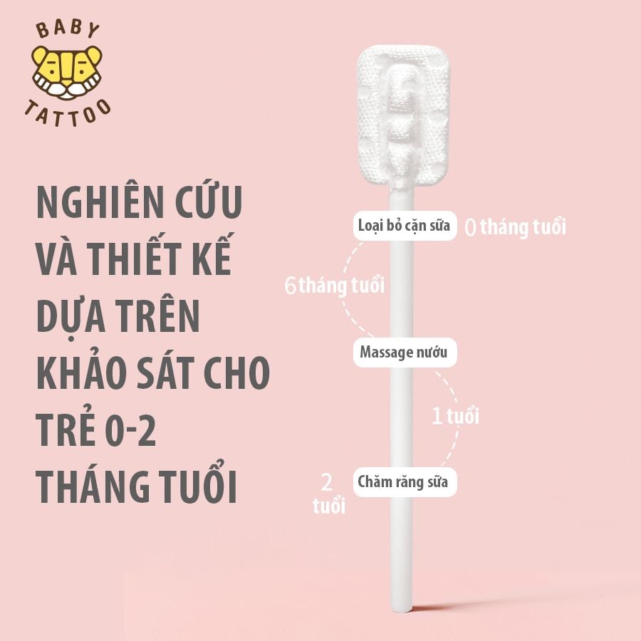  Que Rơ Lưỡi BABY TATTOO, Đầu Que Mini Giúp Làm Sạch Răng Miệng Cho Bé, Thiết Kế Mềm Mại, Hộp 20 Que 