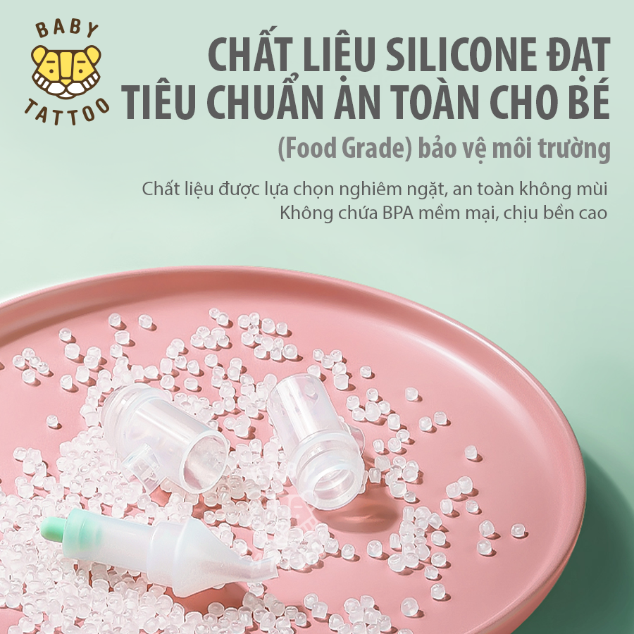  BABY TATTOO Dụng cụ hút dịch mũi đầu Silicone kèm nhíp an toàn cho bé 