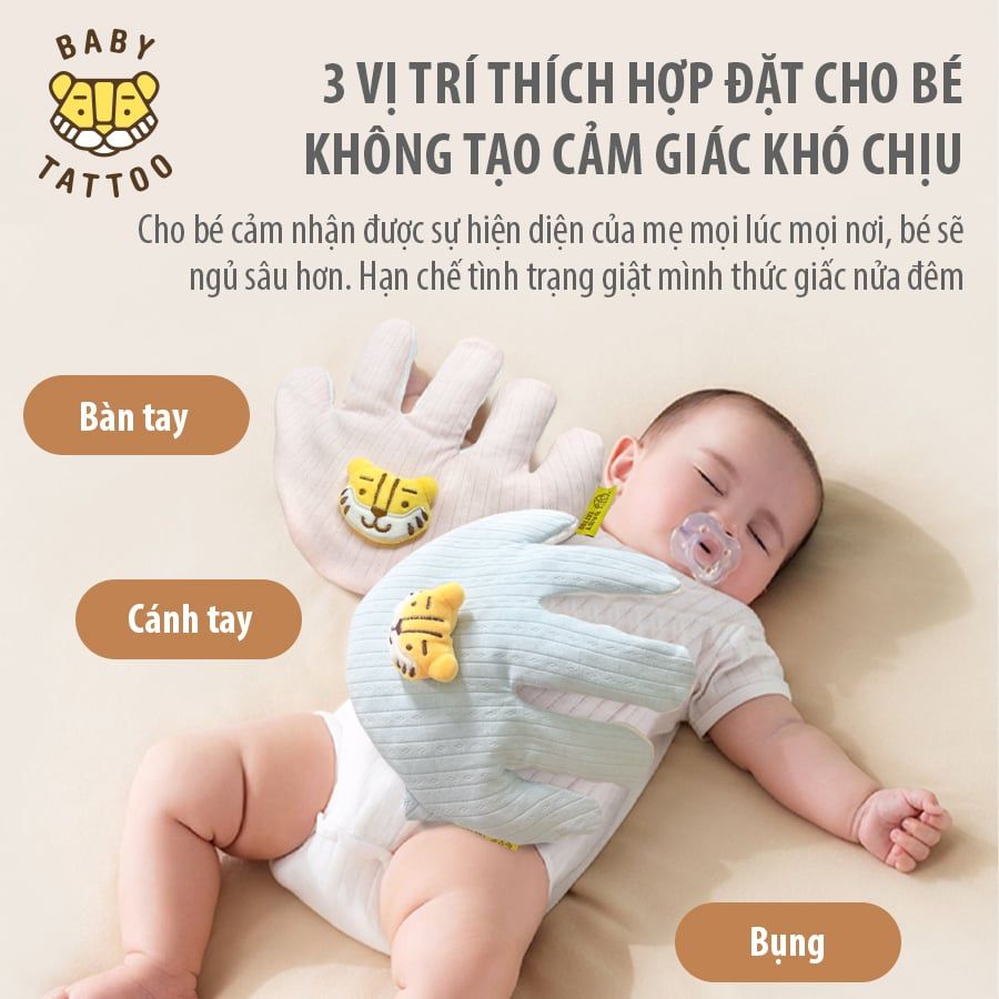  BABY TATTOO Gối Ôm Thoải Mái, Chườm Nóng Hình Bàn Tay, Tạo Cảm Giác Thân Thiện, Hỗ Trợ Giấc Ngủ Cho Bé 