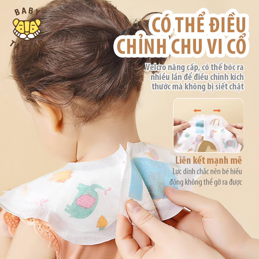  Yếm Ăn Dặm Tròn 360 Độ BABY TATTOO, Yếm Vải Sử Dụng 1 Lần Tiện Lợi, Hộp 20 Cái 