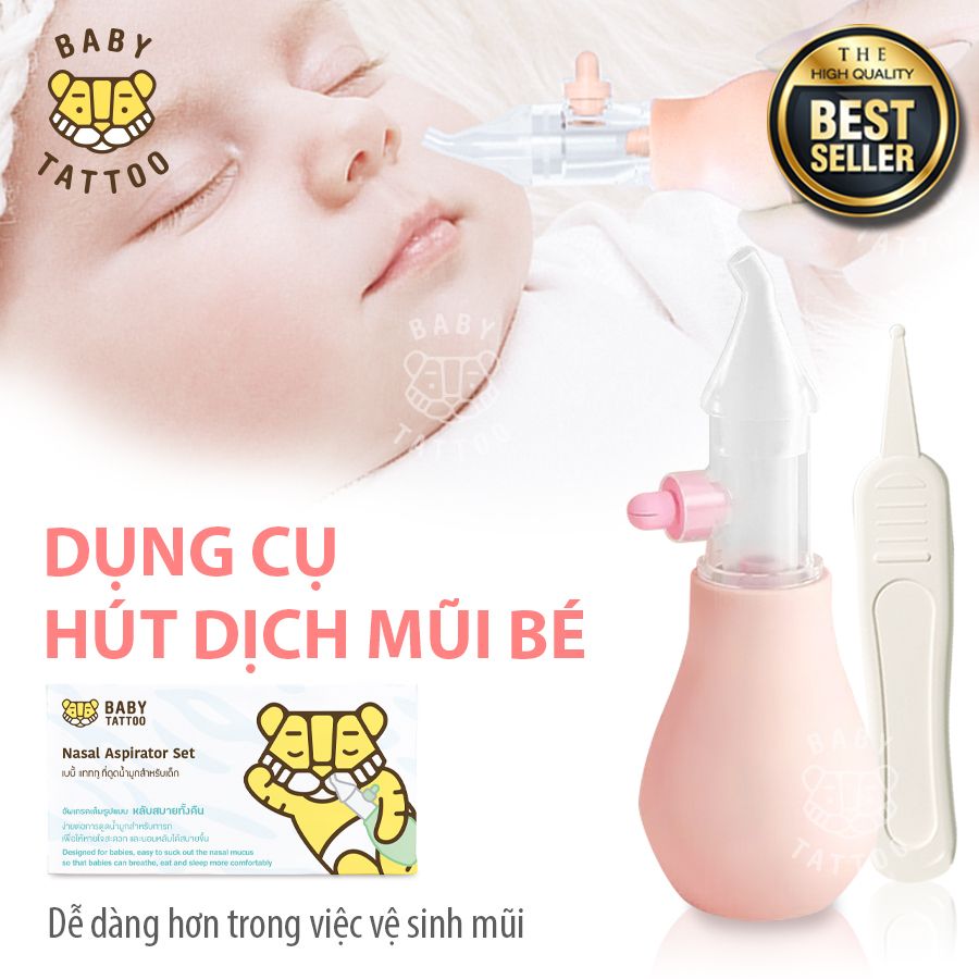  BABY TATTOO Dụng cụ hút dịch mũi đầu Silicone kèm nhíp an toàn cho bé 