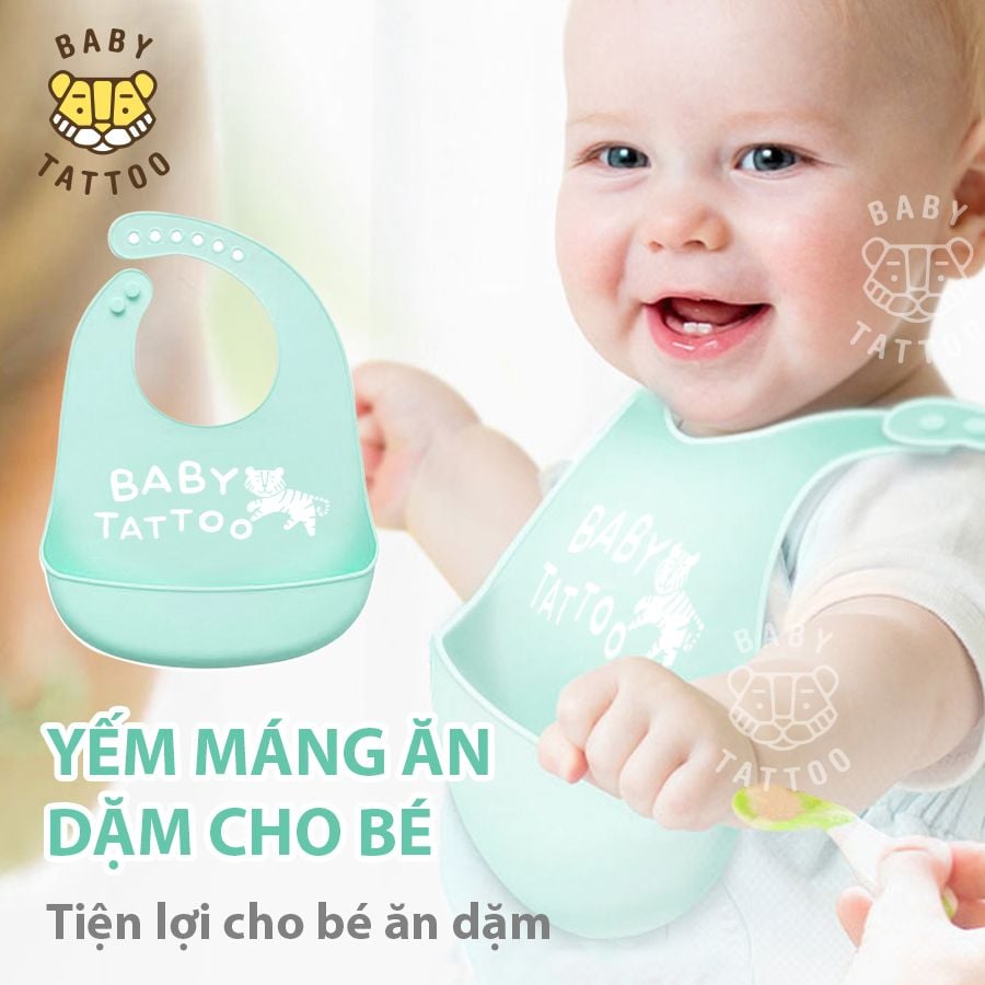  BABY TATTOO Yếm Ăn Dặm Cho Bé Chất liệu Silicone Mềm Mại Cao Cấp Có Máng Hứng Lớn 