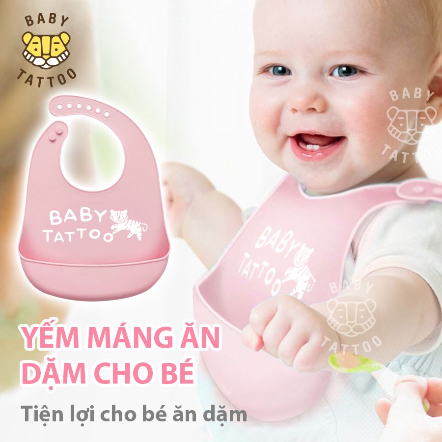  BABY TATTOO Yếm Ăn Dặm Cho Bé Chất liệu Silicone Mềm Mại Cao Cấp Có Máng Hứng Lớn 