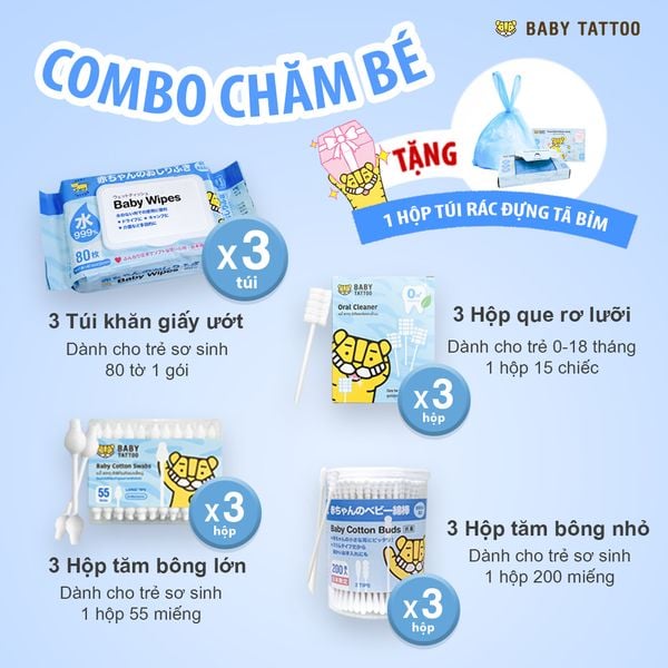  [TẶNG KÈM 1 HỘP TÚI RÁC ĐỰNG TÃ BỈM] Combo Vệ Sinh Cá Nhân, Chăm Sóc Bé Yêu 