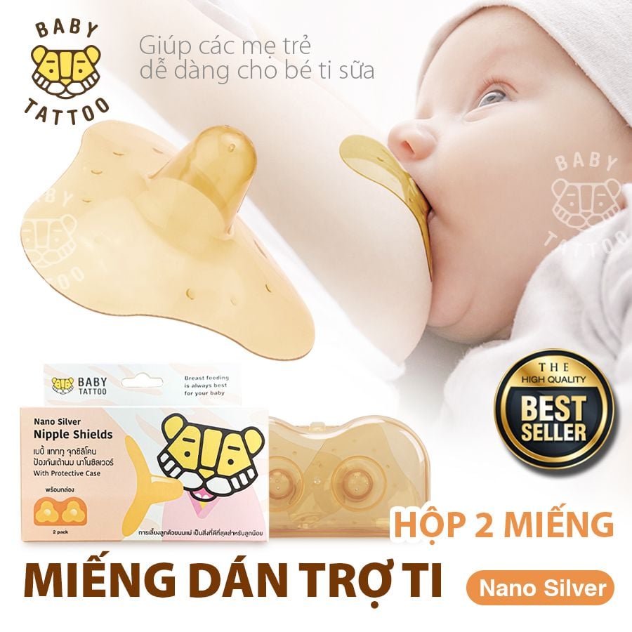  BABY TATTOO Bộ 2 Miếng Trợ Ti, Núm Trợ Ti Silicone Nano Bạc Kháng Khuẩn Giúp Bảo Vệ Và Hỗ Trợ Ti Mẹ 