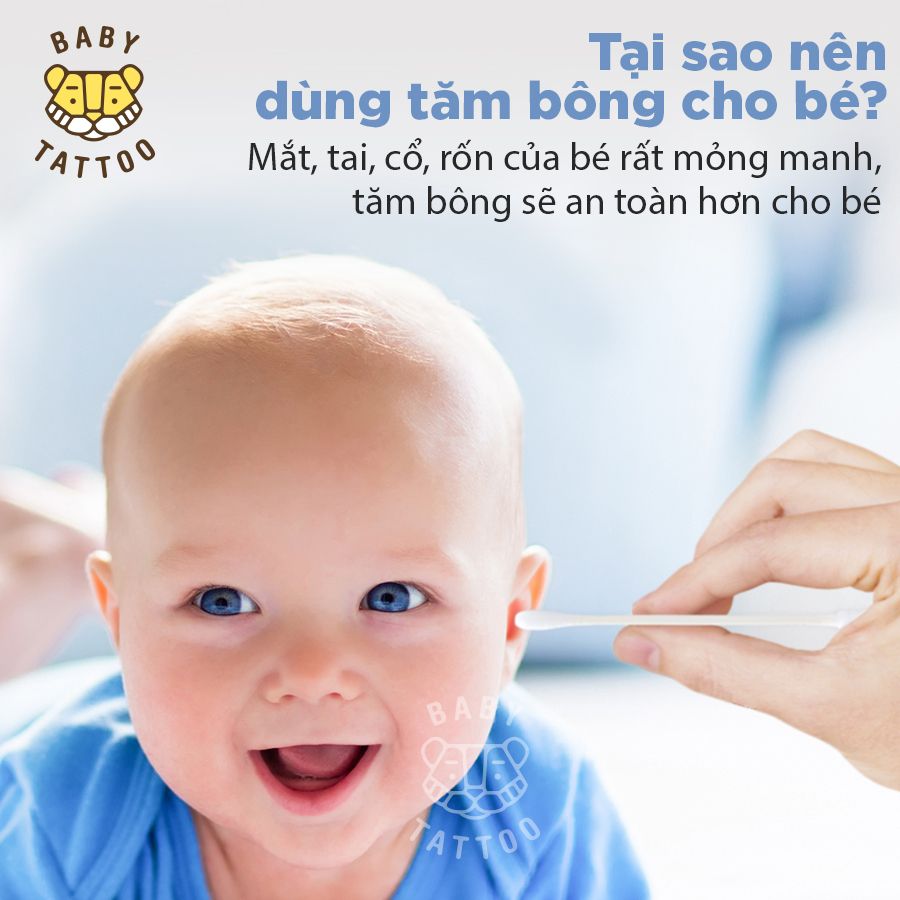  Combo 3 Hộp Tăm Bông BABY TATTOO Đầu Bông Mini, An Toàn Cho Cả Nhà, 200 cái/ hộp 