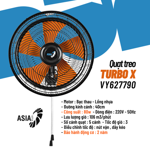 Quạt treo bán công nghiệp ASIA TURBO X - 80W - Bảo hành 24 tháng