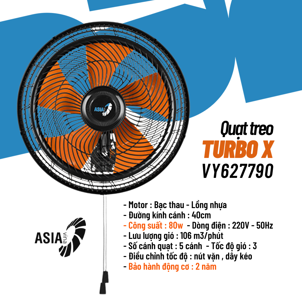  [MỚI 2024] Quạt treo bán công nghiệp ASIA TURBO X - 80W - Bảo hành 24 tháng 