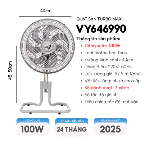 Quạt sàn ASIAVINA TURBO MAX 100W VY646990