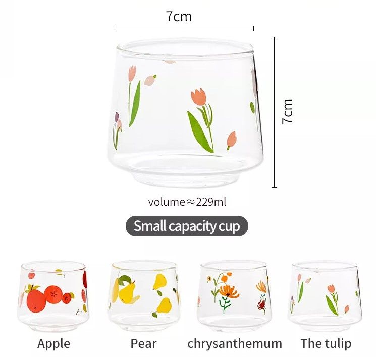Ly thuỷ tinh hoạ tiết hoa cỏ trái cây
