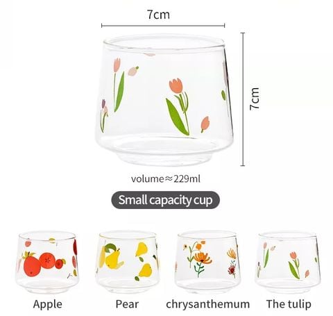 Ly thuỷ tinh hoạ tiết hoa cỏ trái cây