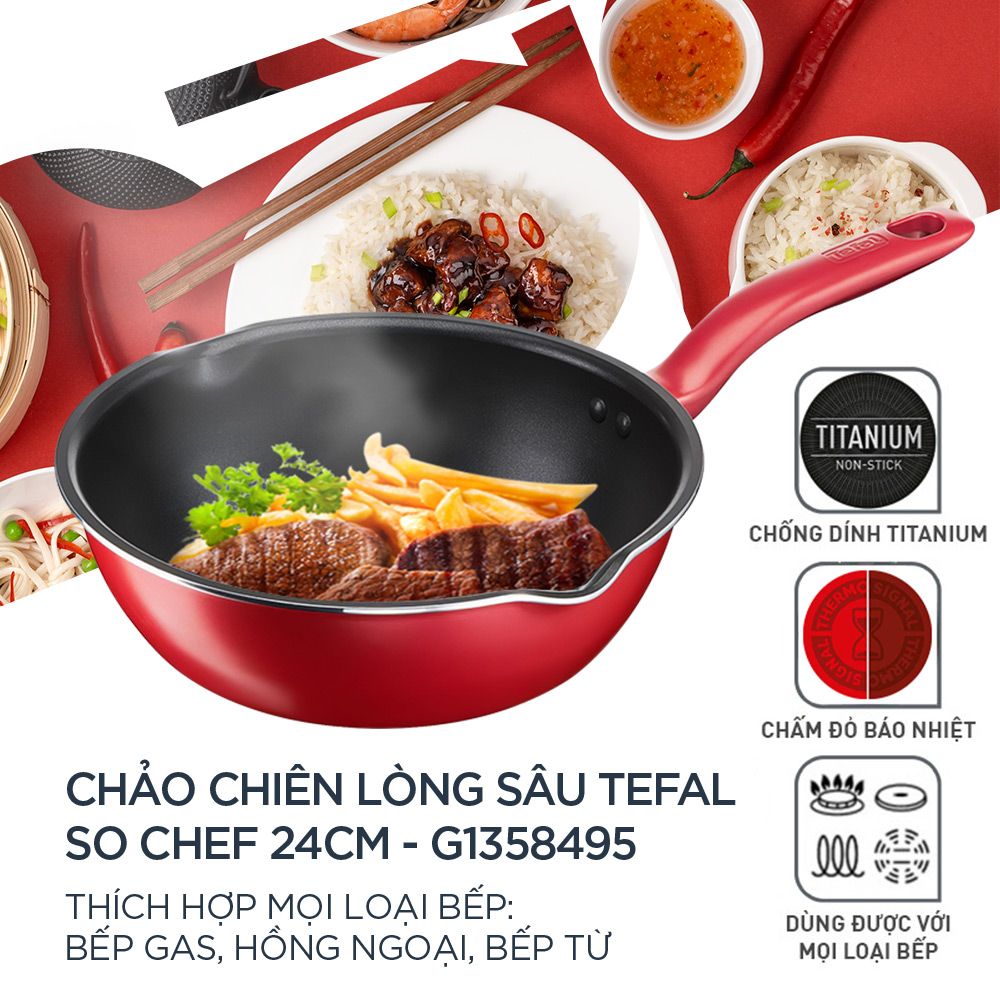 [Tefal] Chảo chiên lòng sâu chống dính dùng cho bếp từ So Chef 24cm - TFG1358495