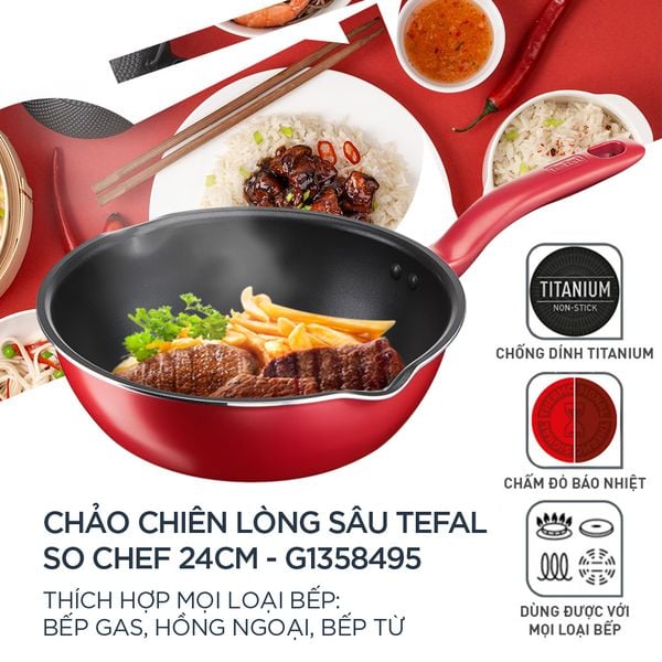 [Tefal] Chảo chiên lòng sâu chống dính dùng cho bếp từ So Chef 24cm - TFG1358495
