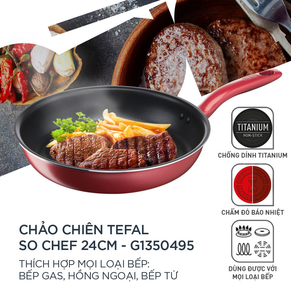 [Tefal] Chảo chiên chống dính dùng cho bếp từ So Chef 24cm - TFG1350495