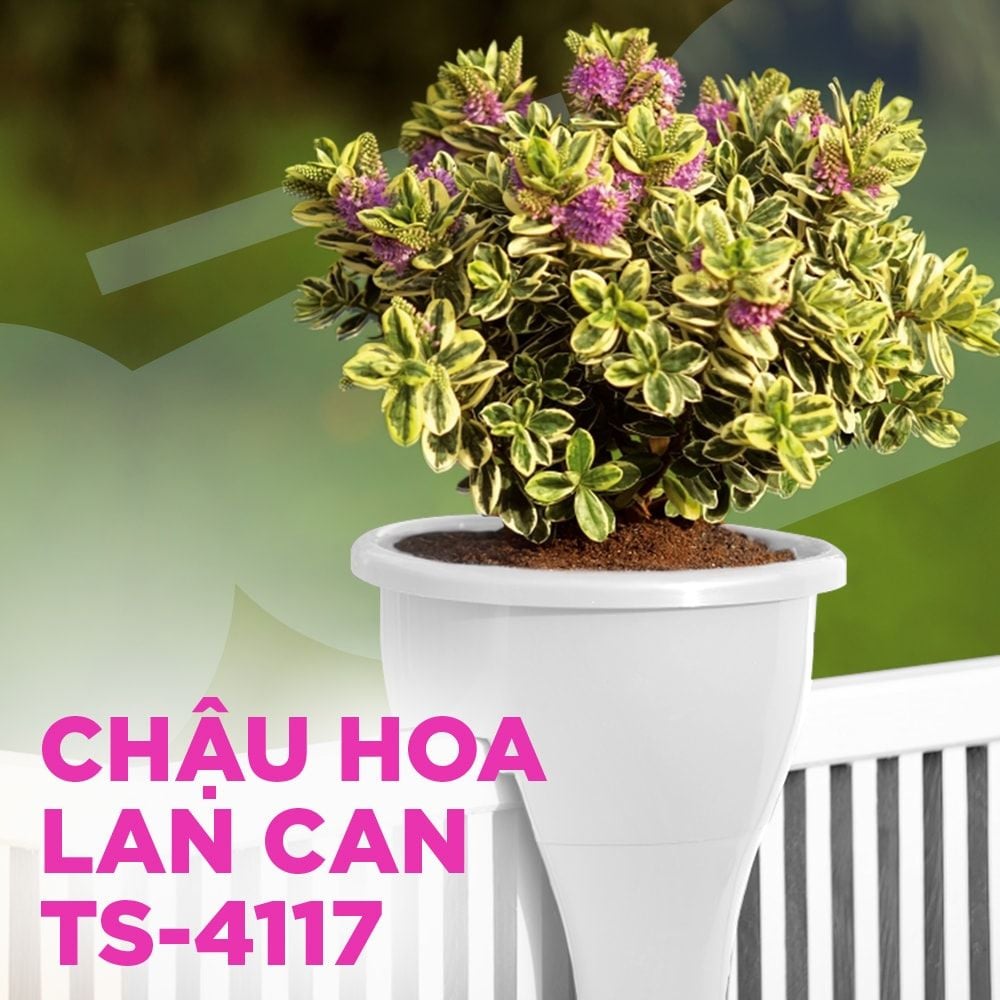 [Nhựa Tashuan] Chậu hoa lan can  màu trắng TS4117