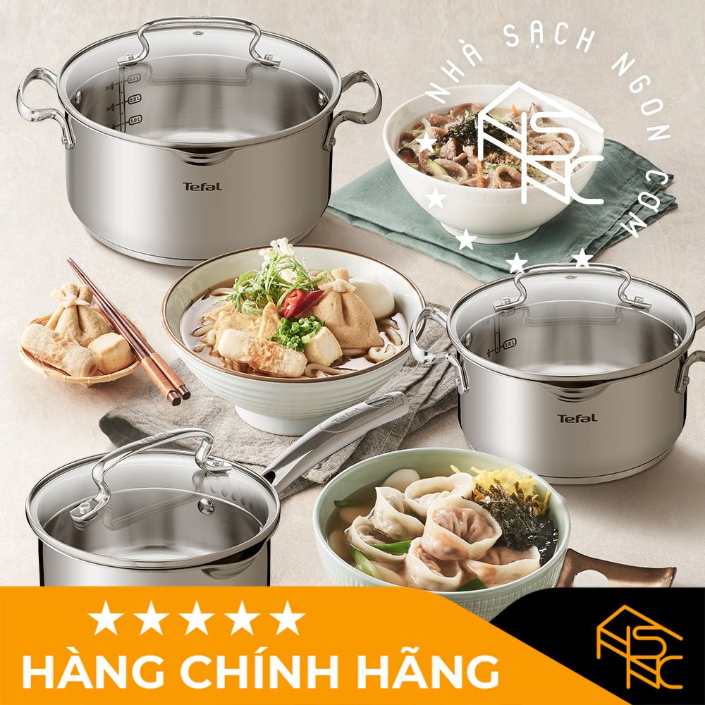 Bộ 3 nồi inox Tefal Duetto Plus (Quánh 16cm - 1.4L, Nồi 20cm - 2.8L, Nồi 24cm - 4.9L)