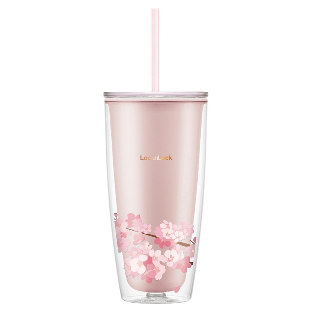 Ly nhựa 2 lớp Cherry Blossom kèm ống hút Lock&Lock 750ML - HAP509
