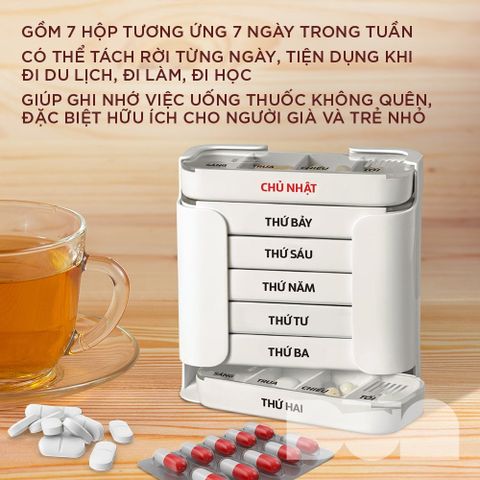 Bộ chia thuốc 7 ngày, 4 buổi 1 ngày, tiếng Việt cho người lớn tuổi