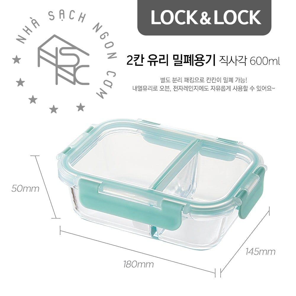Hộp thủy tinh Lock&Lock 2 ngăn Glass Food Container 600ml - LLG456