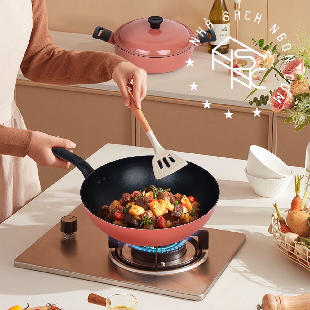 Chảo chống dính đáy từ Supor Trendy Orange - đủ size 24, 26, 28cm