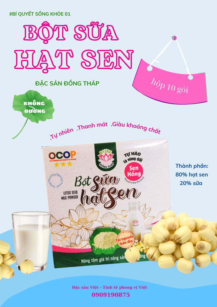 Bột Sữa Hạt Sen Cao Cấp KHÔNG ĐƯỜNG - Ba Tre