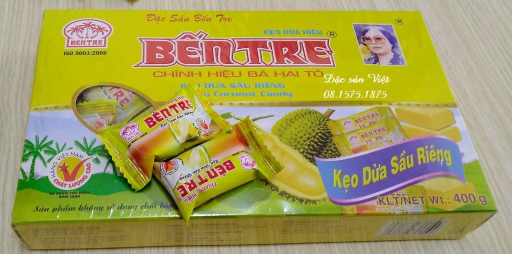 KẸO DỪA BÉO 400G - THƯƠNG HIỆU BẾN TRE BÀ HAI TỎ – vị sầu riêng, lá dứa, đậu phộng, nước cốt dừa truyền thống