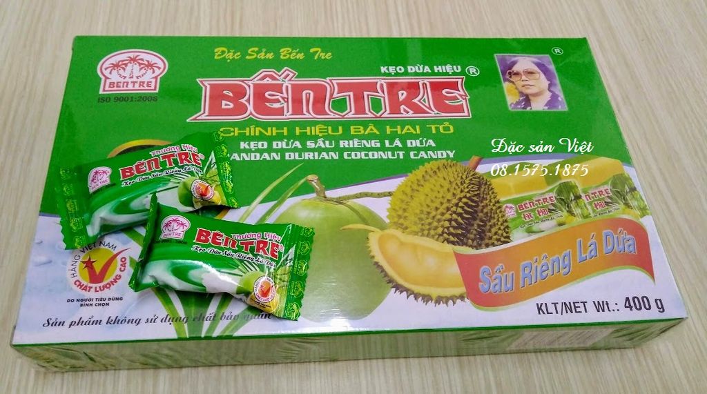 KẸO DỪA BÉO 400G - THƯƠNG HIỆU BẾN TRE BÀ HAI TỎ – vị sầu riêng, lá dứa, đậu phộng, nước cốt dừa truyền thống